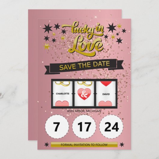 Rose Gold Glitzer Glück in der Liebe Save the Date (Vorne/Hinten)