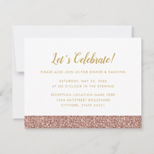Rose Gold Glitzer & Gold A2 Empfang Card Einladung (Vorderseite)