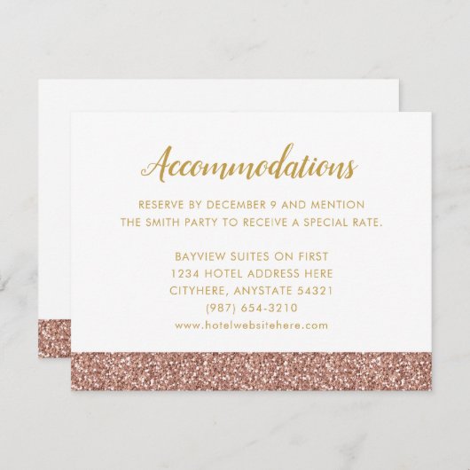 Rose Gold Glitzer & Gold Einladungskarte (Vorne/Hinten)