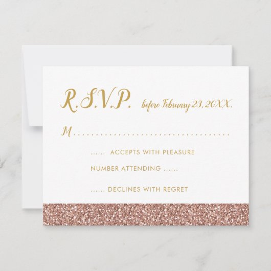 Rose Gold Glitzer & Gold RSVP Karte A2 (Vorderseite)
