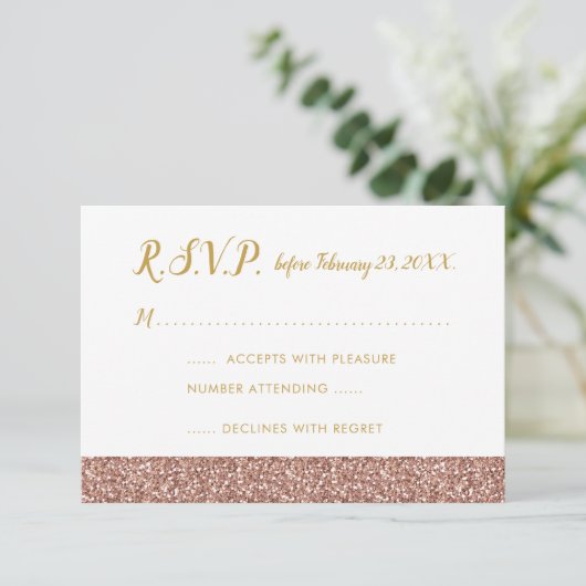 Rose Gold Glitzer & Gold UAWG 3,5x5 A1 RSVP Karte (Stehend Vorderseite)
