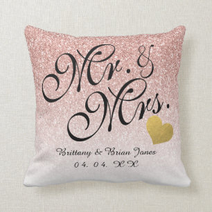 Rose Gold Glitzer Goldenes Herz Mr. und Mrs. Weddi Kissen