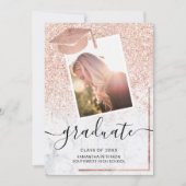 Rose Gold Glitzer Graduierte Foto Cap Abschluss Einladung (Vorderseite)