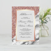 Rose Gold Glitzer Grau-weiße Marmorhochzeit Einladung (Stehend Vorderseite)