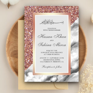 Rose Gold Glitzer Grau-weiße Marmorhochzeit Einladung