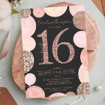 Rose Gold Glitzer Grauballon Sweet 16 Foto Einladung<br><div class="desc">Eine moderne,  schicke und elegante Rose Gold-Sequenzen süße 16 Geburtstagsfeier mit einer modernen 16 Typografie mit Rose Gold Glitzer graue Ballons mit handgemalten pastellfarbenen Rosa,  Rose Gold Glitzer,  Sequins,  blassrosa Cluster Ballons mit eleganter Kalligraphie Typografie. Fügen Sie Ihr Foto hinten hinzu. Perfekt für die Prinzessin Thema Sweet 16!</div>