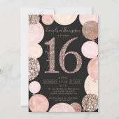 Rose Gold Glitzer Grauballon Sweet 16 Foto Einladung (Vorderseite)