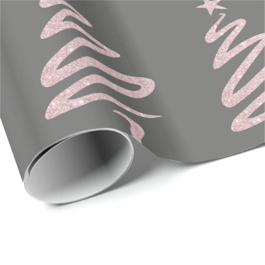 Rose Gold Glitzer & Graues Weihnachtsbaummuster Geschenkpapier (Rolleneckpunkt)