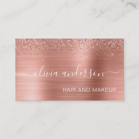 Rose Gold Glitzer Haar Makeup Salon Metallic Busin Visitenkarte (Vorderseite)
