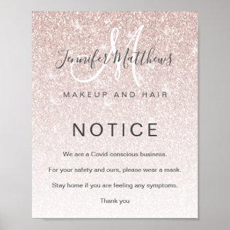 Rose Gold Glitzer Haarsalon COVID Gewissen Poster