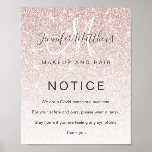 Rose Gold Glitzer Haarsalon COVID Gewissen Poster (Vorne)
