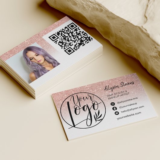 Rose Gold Glitzer Haarschminke Foto Logo qr Visitenkarte