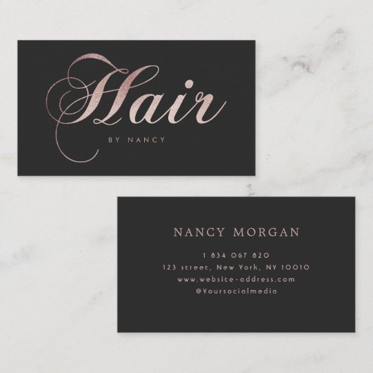Rose Gold Glitzer Hair Stylist Script Calligraphy Visitenkarte (Vorne/Hinten)
