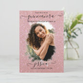 Rose Gold Glitzer Halo Foto Collage Quinceañera Einladung (Stehend Vorderseite)