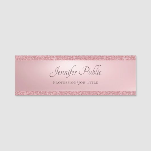 Rose Gold Glitzer Handgeschriebene moderne Vorlage Namensschild (Vorderseite)