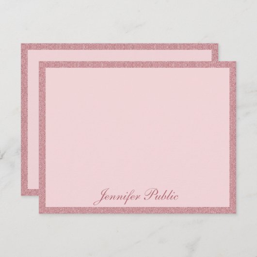 Rose Gold Glitzer Handgeschriebene Skriptvorlage Mitteilungskarte (Vorne/Hinten)