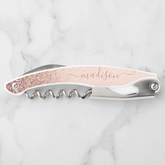 Rose Gold Glitzer Handgeschriebener Script-Individ Kellnermesser (Rückseite)