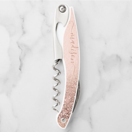 Rose Gold Glitzer Handgeschriebener Script-Individ Kellnermesser (Vorderseite)