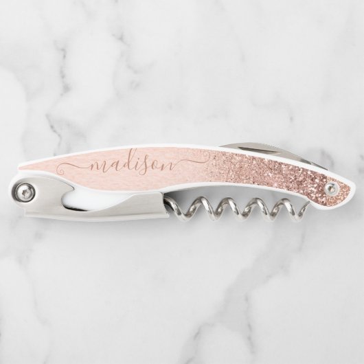 Rose Gold Glitzer Handgeschriebener Script-Individ Kellnermesser (Vorderseite)