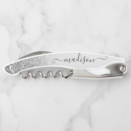 Rose Gold Glitzer Handgeschriebener Script Individ Kellnermesser (Rückseite)