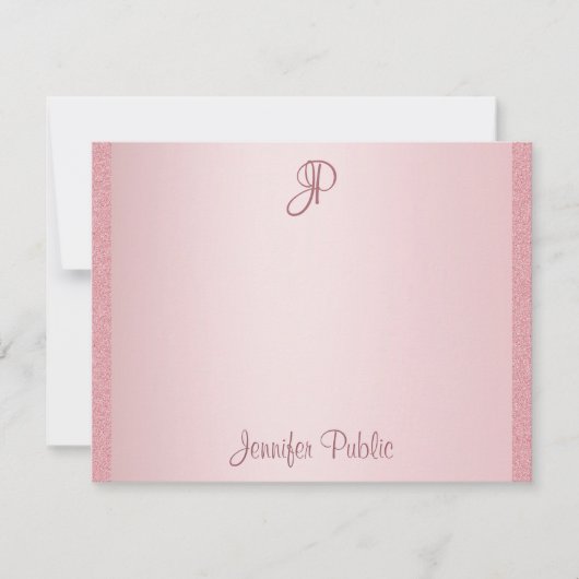 Rose Gold Glitzer Handschrift Mongram Vorlage (Vorderseite)