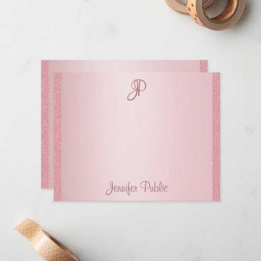 Rose Gold Glitzer Handschrift Mongram Vorlage (Vorderseite/Rückseite Beispiel)