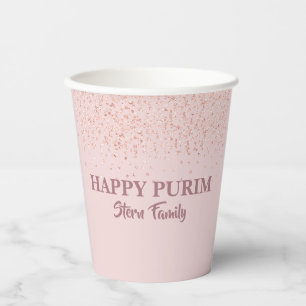 Rose Gold Glitzer Happy Purim Pappbecher