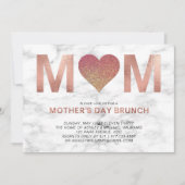 Rose Gold Glitzer Heart Mother's Day Brunch Einladung (Vorderseite)