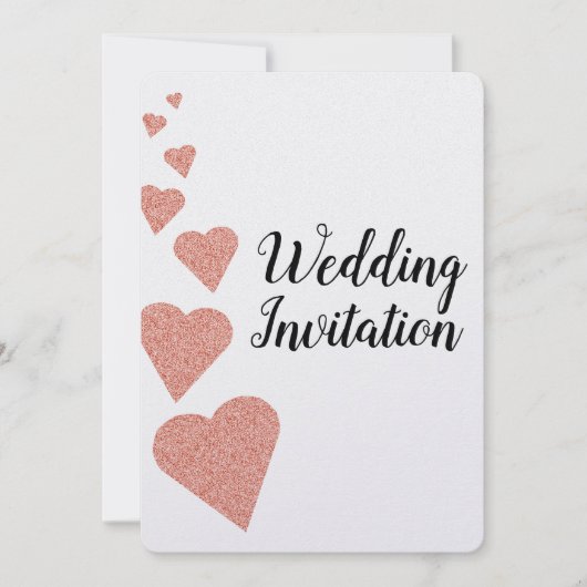 Rose Gold Glitzer Hearts Einladung Hochzeit (Vorderseite)