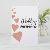 Rose Gold Glitzer Hearts Einladung Hochzeit (Stehend Vorderseite)