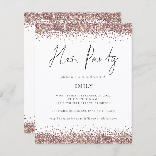 Rose Gold Glitzer Hen Party (Vorne/Hinten)