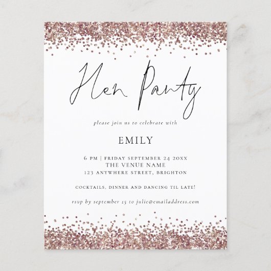 Rose Gold Glitzer Hen Party (Vorderseite)