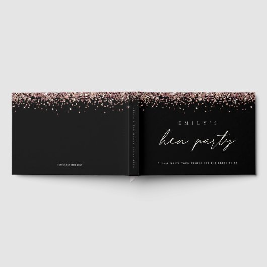 Rose Gold Glitzer Hen Party Black Guest Book Gästebuch (Voll)