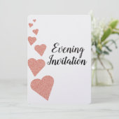 Rose Gold Glitzer Herz Abend Einladung (Stehend Vorderseite)