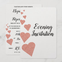 Rose Gold Glitzer Herz Abend Einladung