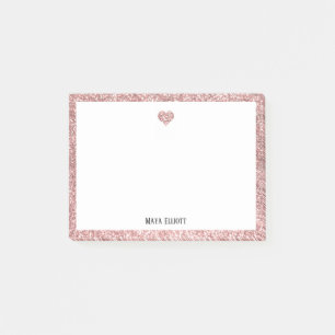 Rose Gold Glitzer Herz und Band mit Weiß Post-it Klebezettel
