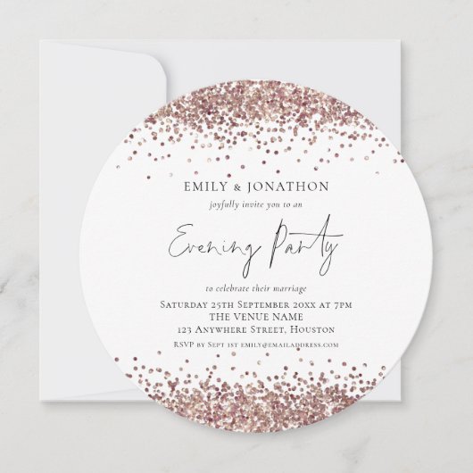 Rose Gold Glitzer Hochzeit Abend Party Runde Einladung (Vorderseite)