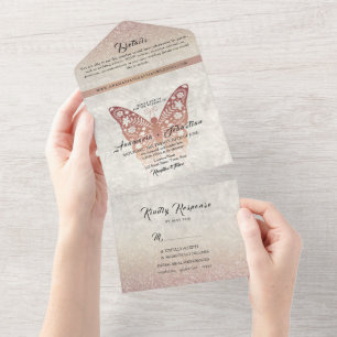 Rose Gold Glitzer Hochzeit All-in-One Einladung