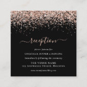 Rose Gold Glitzer Hochzeit Black Empfang Details Begleitkarte (Vorderseite)