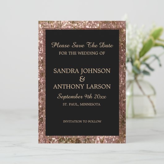 Rose Gold Glitzer Hochzeit speichern das Datum Save The Date (Stehend Vorderseite)