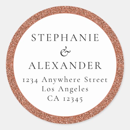 Rose Gold Glitzer Hochzeitname Rücksendeadresse Runder Aufkleber (Vorderseite)