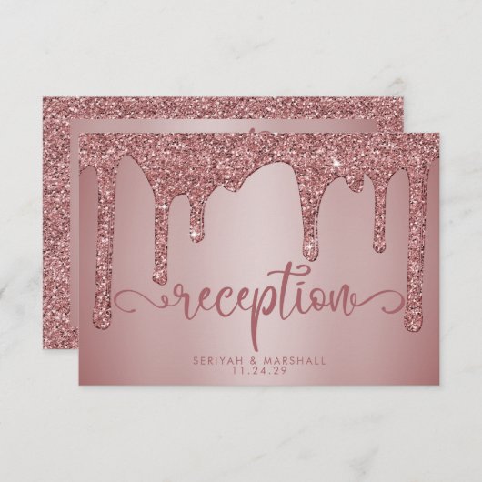 Rose Gold Glitzer Hochzeitsempfehlung Details Begleitkarte (Vorne/Hinten)