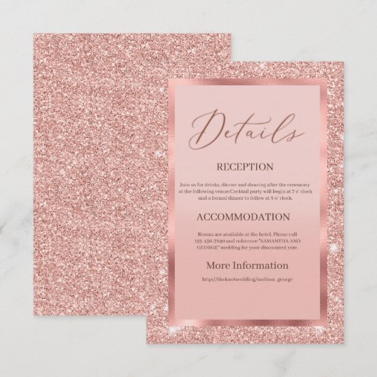 Rose Gold Glitzer Hochzeitskarte Begleitkarte (Vorne/Hinten)