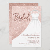 Rose Gold Glitzer Hochzeitskleid Chic Brautparty Einladung (Vorne/Hinten)