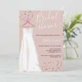 Rose Gold Glitzer Hochzeitskleid schicker Brautpar Einladung (Stehend Vorderseite)