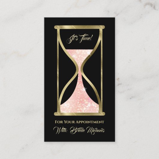Rose Gold Glitzer Hourglass-Haare und Schminke Terminkarte (Vorderseite)