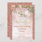 Rose Gold Glitzer Hübsch Unicorn Pegasus Einladung (Vorne/Hinten)