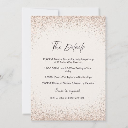 Rose Gold Glitzer Hühner Party Einladung (Rückseite)