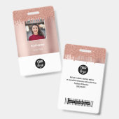 Rose Gold Glitzer ID Name des Mitarbeiters Ausweis (Vorder- & Rückseite)