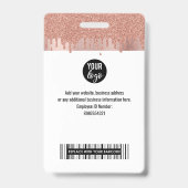 Rose Gold Glitzer ID Name des Mitarbeiters Ausweis (Rückseite)